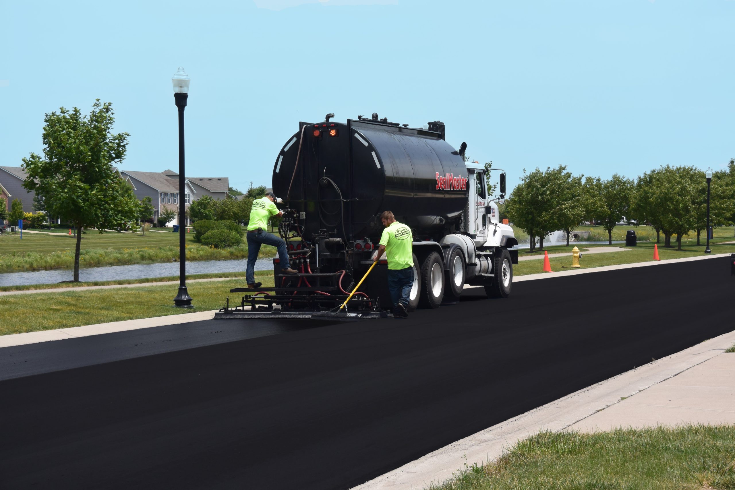 Liquid Road used to sealcoat a residential street in Noblesville, IN by SealMaster / Local Sealcoating.