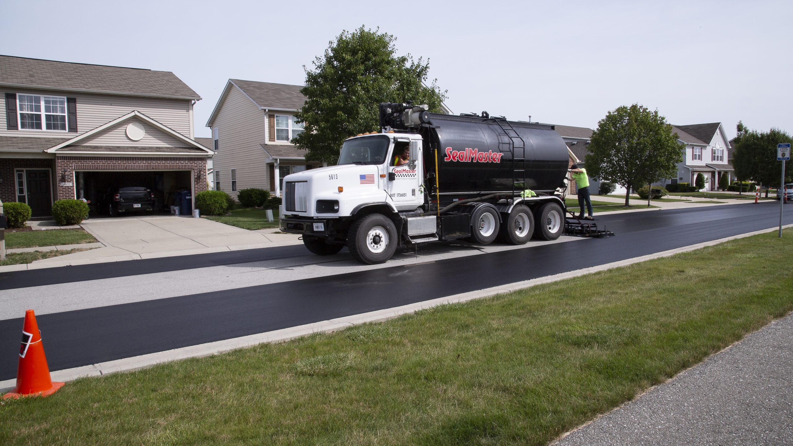 Liquid Road used to sealcoat a residential street in Noblesville, IN.