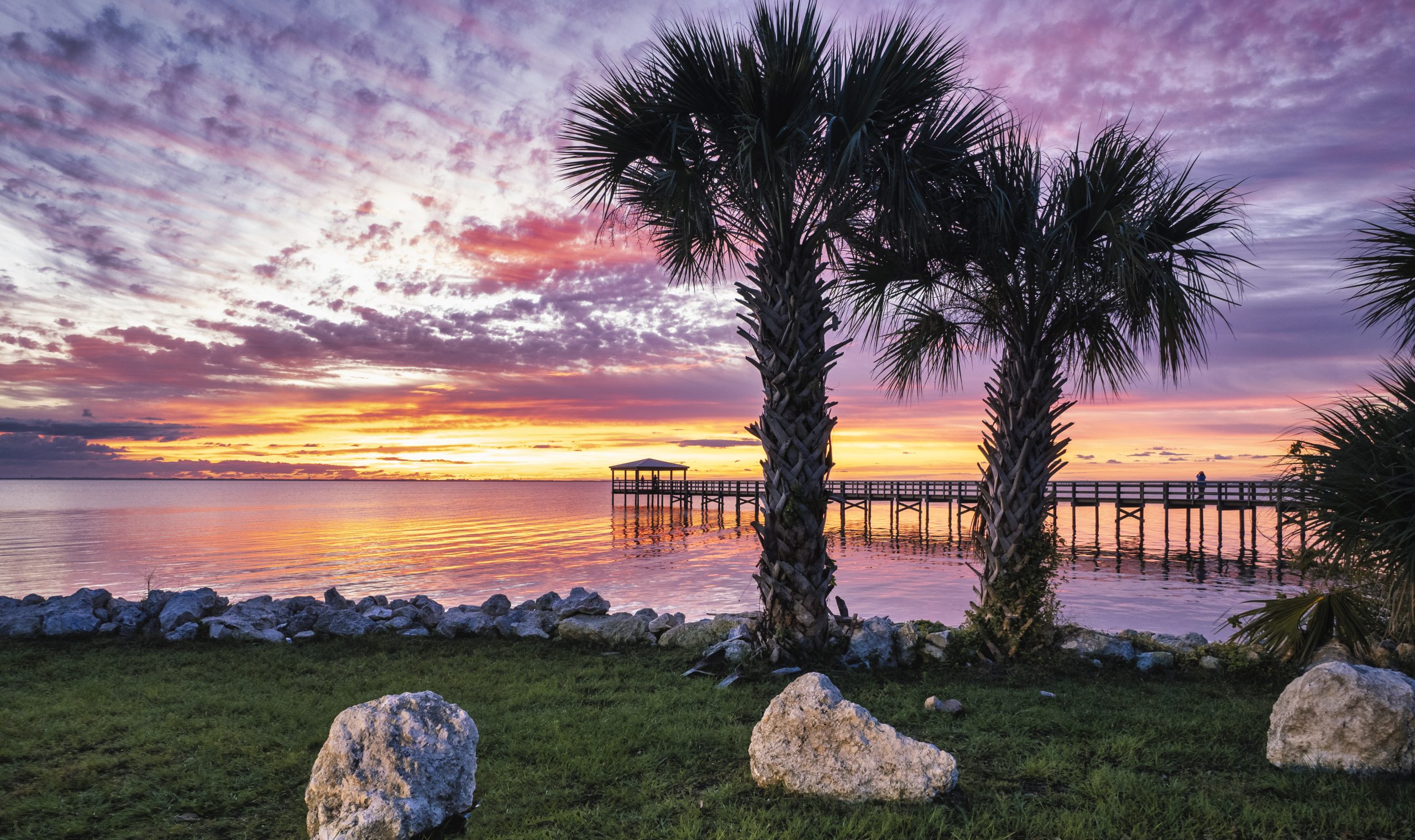 A colorful sunrise at the Rotary Riverfront Park in Titusville, Florida