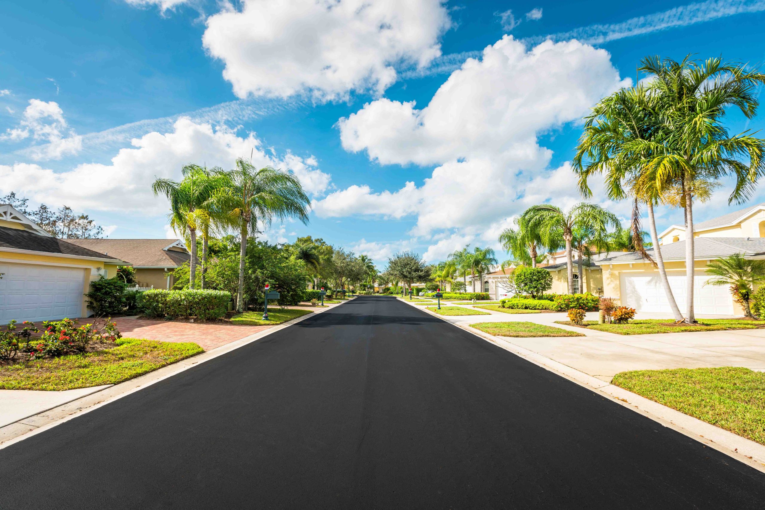 Freshly sealcoated road in residential area in Florida.