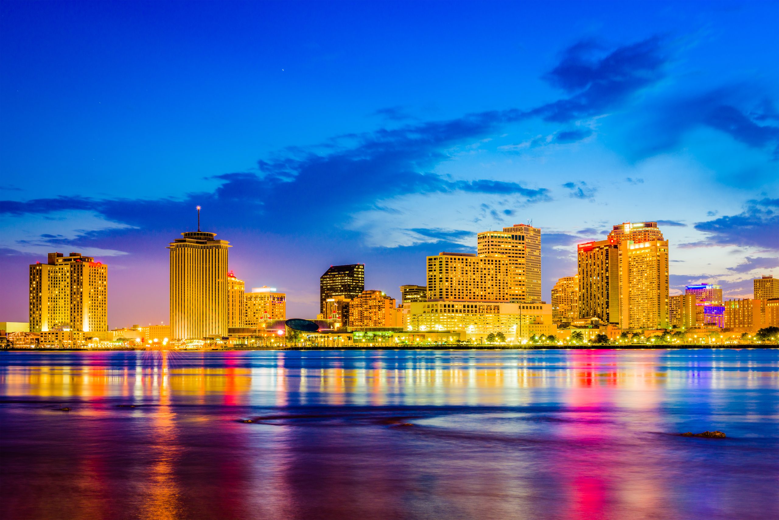 New Orleans, Louisiana, USA skyline on the Mississippi River.