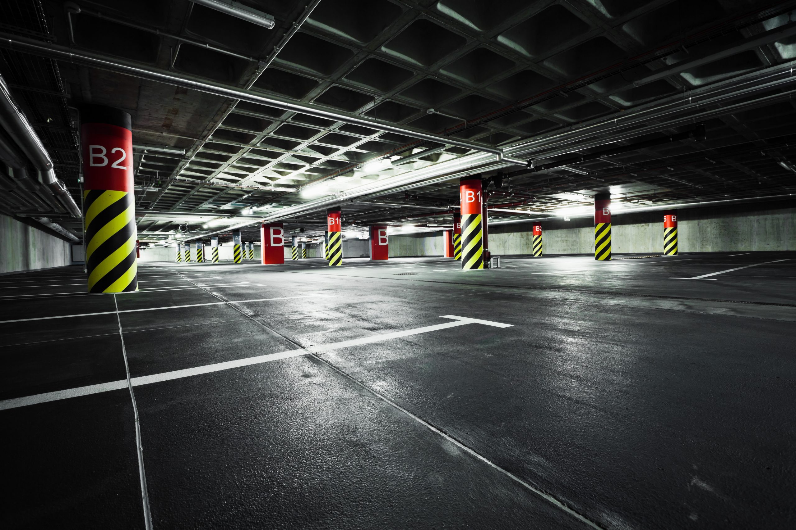 Freshly sealcoated parking garage